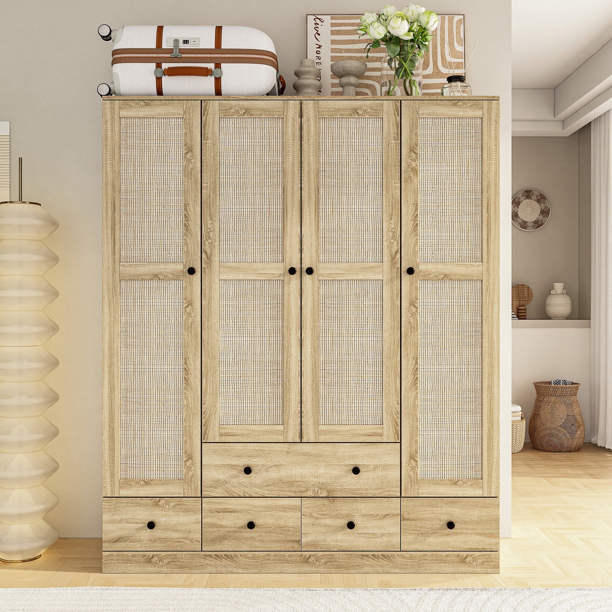 Wardrobe Armoire Closet 59"W Large Freestanding Wardrobe Cabinet White Wood