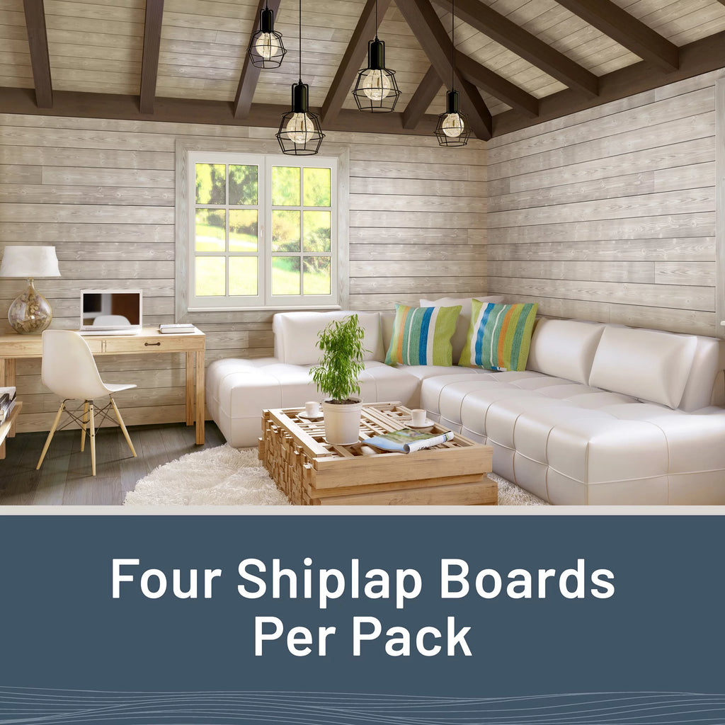 UFP-Edge Charred Wood Shiplap Boards 4-Pack, Smoke White T713446