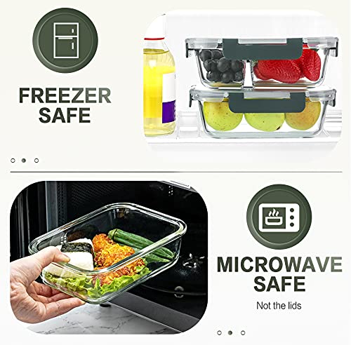 KOMUEE 30 oz Glass Meal Prep Containers with Lids, Gray M4526