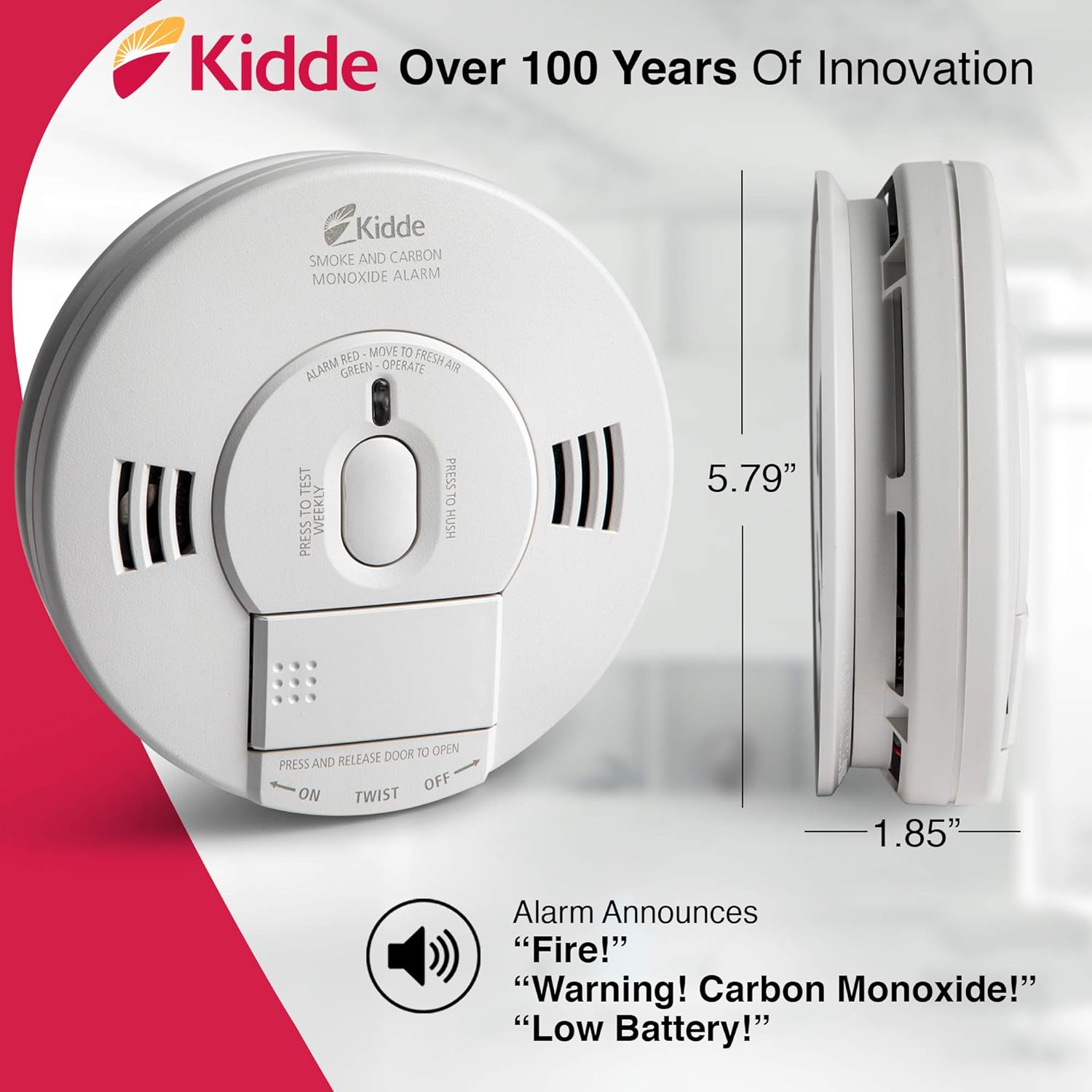 Kidde AC Photoelectric Smoke and Carbon Monoxide Detector Alarm, Hardwired with Battery Backup V21790