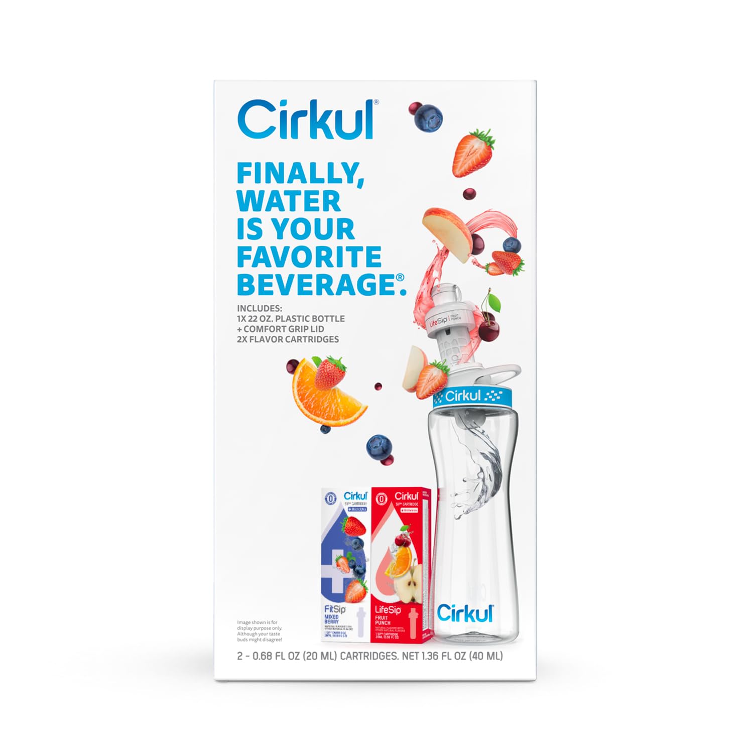 Cirkul Water Bottle + 2 Flavor Cartridge Starter Kit, 22 oz, BPA-Free Plastic E16003