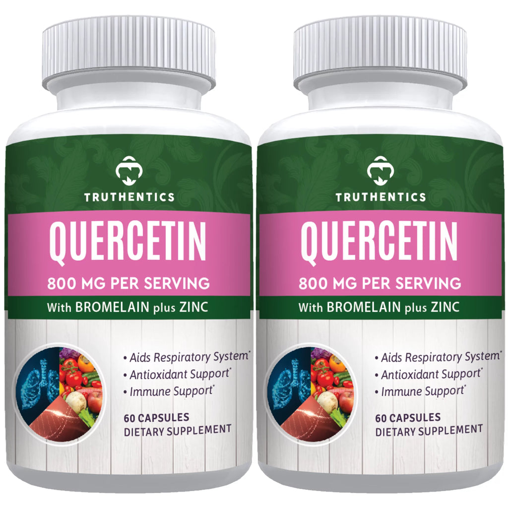 Truthentics Quercetin With Bromelain Zinc Supplement (2-Pack) - Quercetin 800mg - Immune, Allergy, Lung & Respiratory Support - 120 Capsules