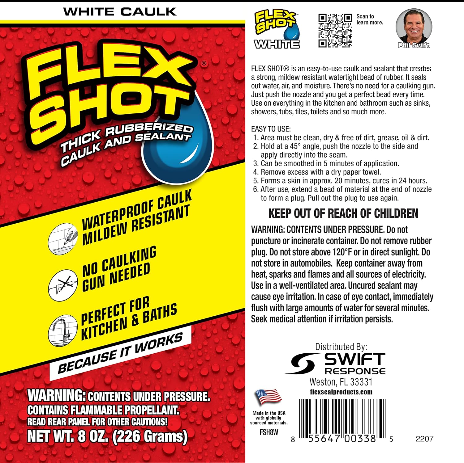 Flex Shot Rubber Silicone Sealant, 8 oz, 6-Pack, White G87290