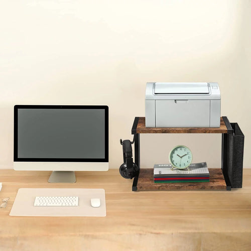 2-Tier Mobile Printer Stand Shelf with Storage Under Desk Printer Cart for Home